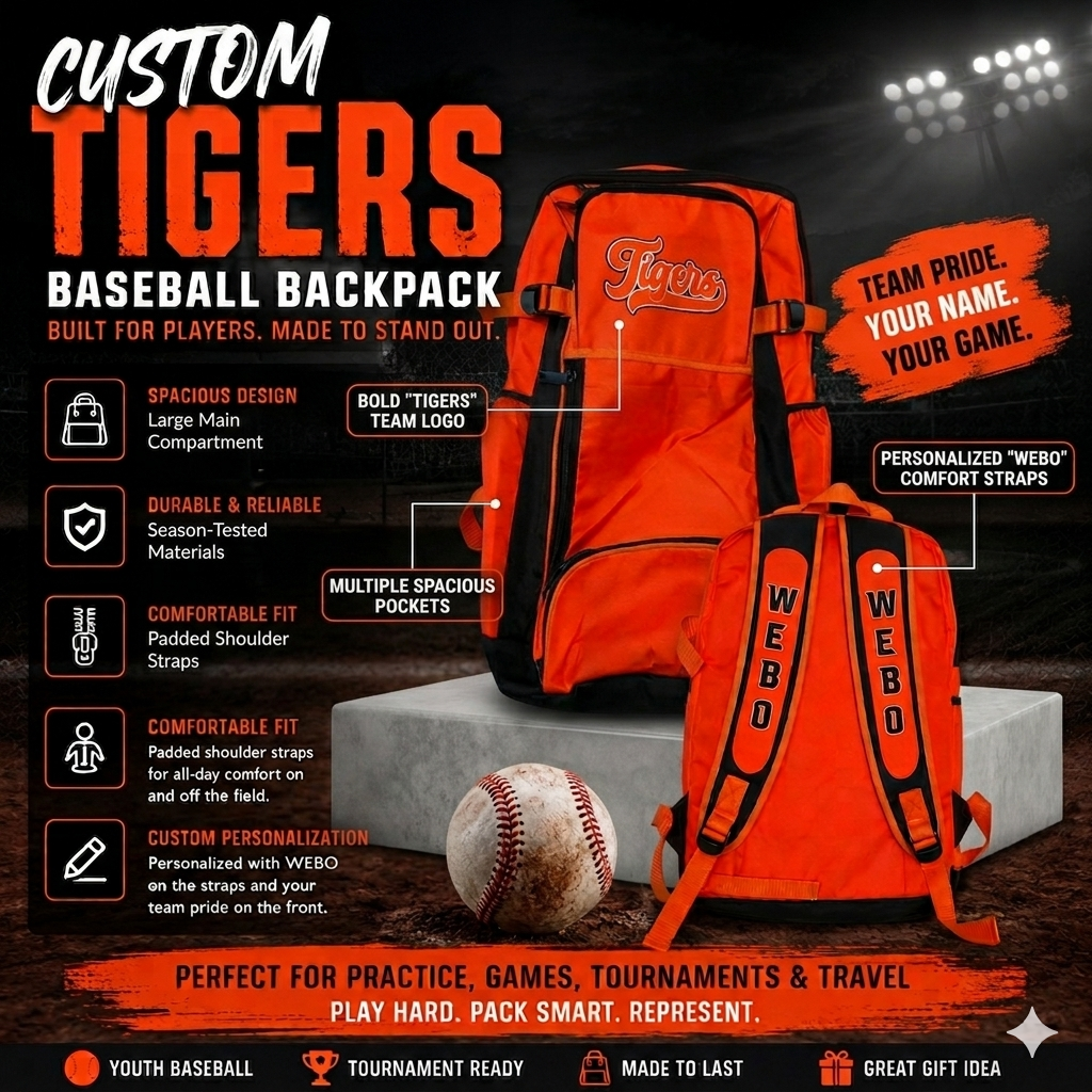 Custom Tigers Baseball Backpack (pre-order)
