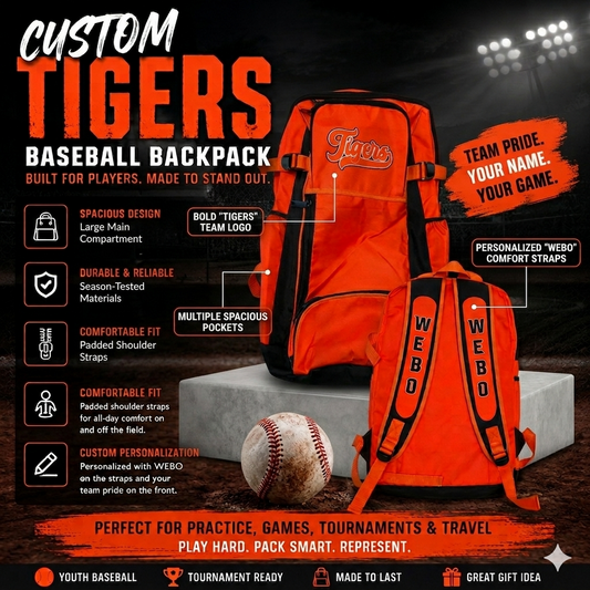 Custom Tigers Baseball Backpack (pre-order)