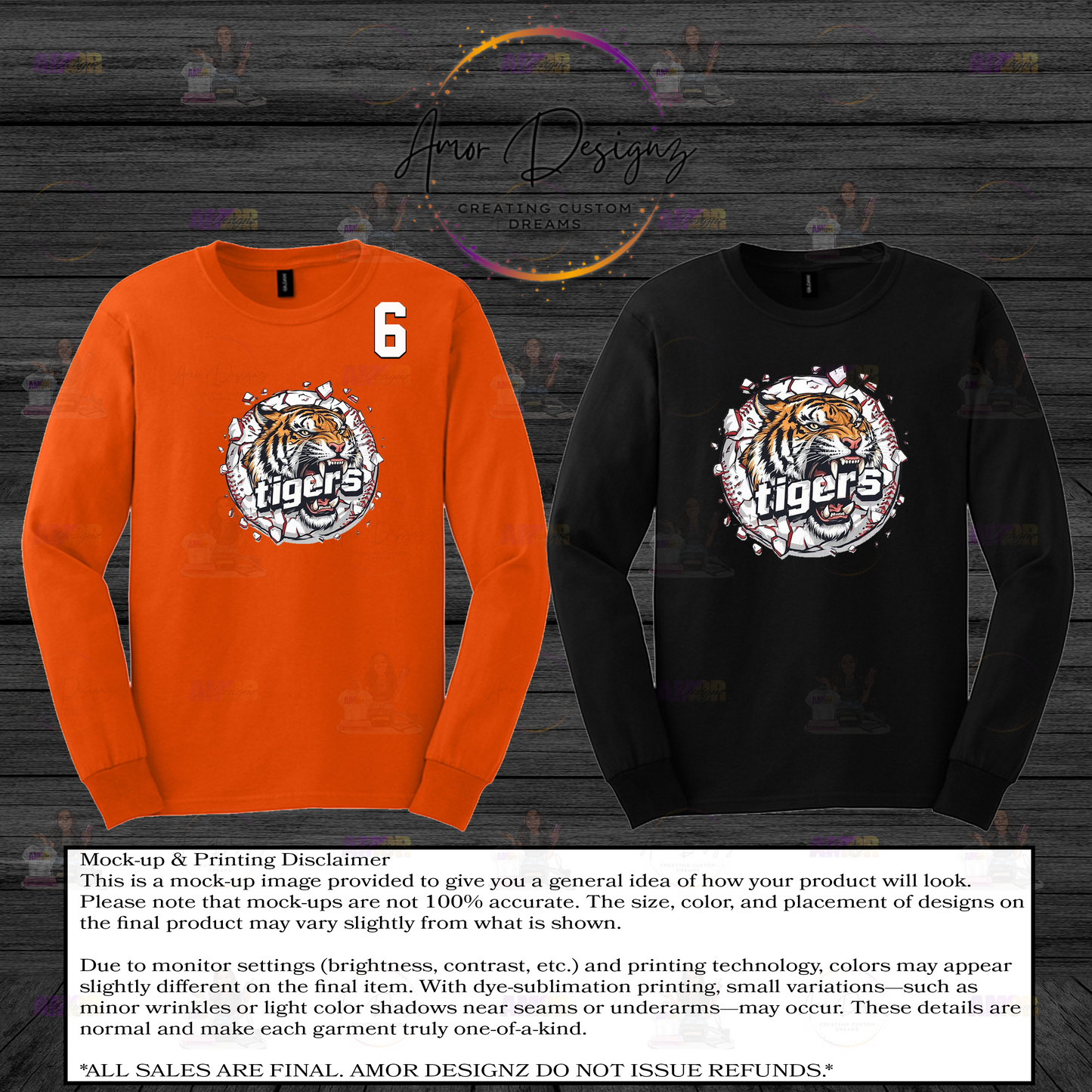 Tigers Baseball Long Sleeve Shirts (Adult)